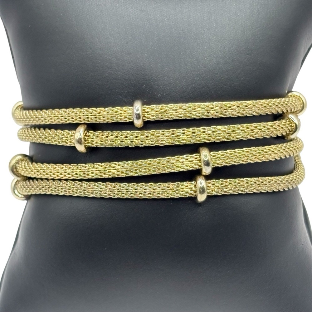 AK Bracelet Multi Strand Mesh Chains Gold Tone Floating Beads Magnetic Close VTG